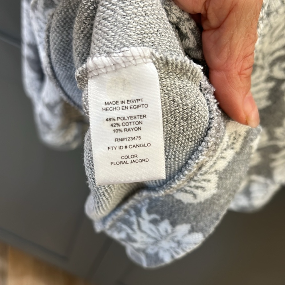 {Ellen Tracy}Sz XL Gray/White Floral Lightweight Sweatshirt - Picture 5 of 7